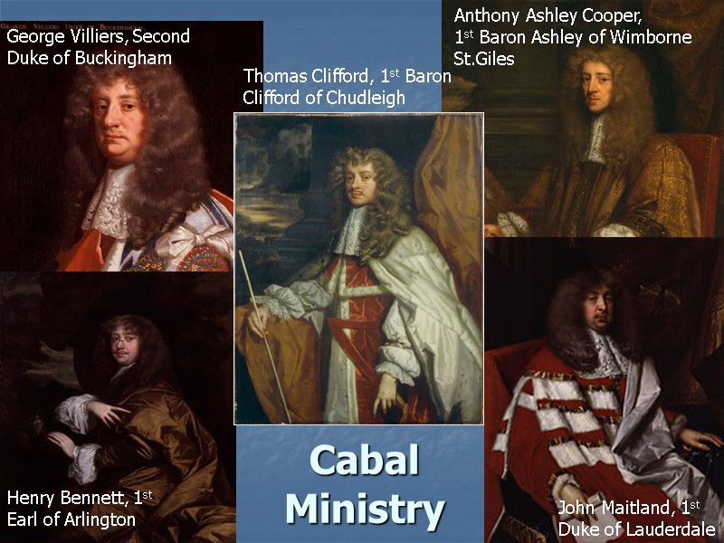 Cabal Ministry  George Villiers, Second Duke of Buckingham Anthony Ashley Cooper, 1st Baron